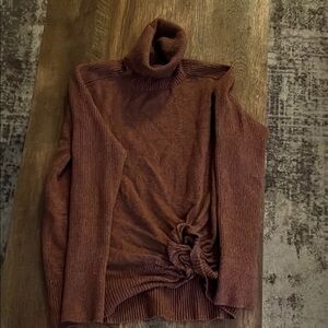 Calvin Klein Jeans Brown Turtleneck Sweater with Draped Detail